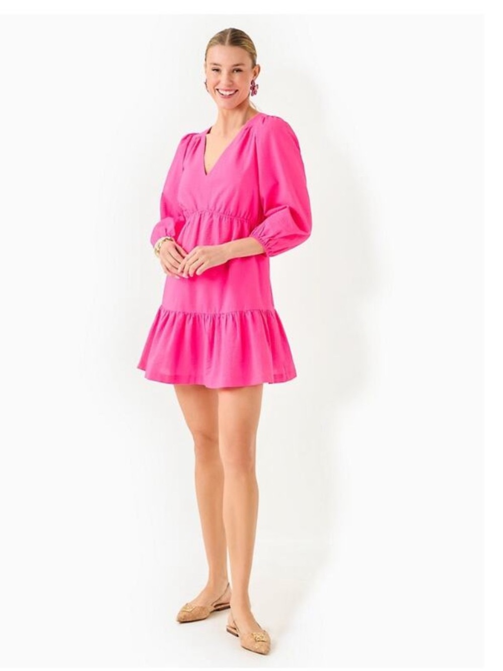 Lilly Pulitzer Deacon Mini Dress Pink 3/4 Sleeves Womens 2 Whimsy Preppy